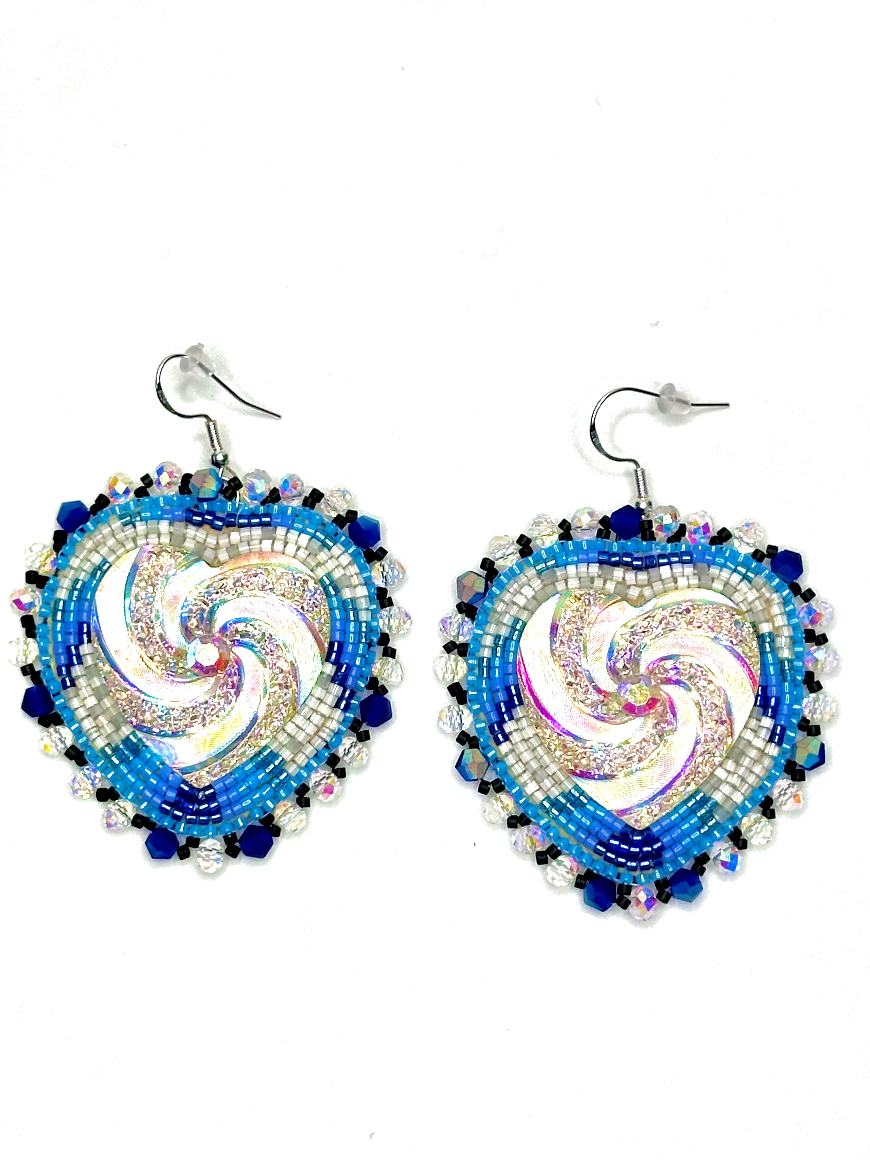 Swirly Sparkly hearts with Blues Earrings