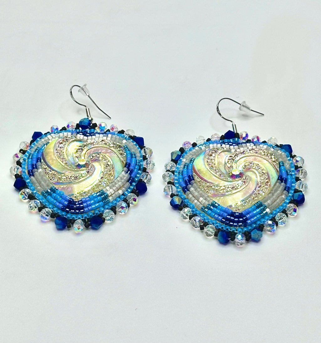Swirly Sparkly hearts with Blues Earrings