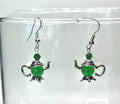 Green Aventurine Teapot Earrings – Silver with Emerald Crystal Accent