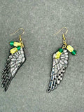 Black Metal Angel Wing Earrings – Rhinestone & Crystal Accents with Gold-Plated Hooks