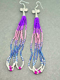 Dragonfly Loop Fringe Beaded Earrings – Purple, Mauve & White with Pink Crystal Accents