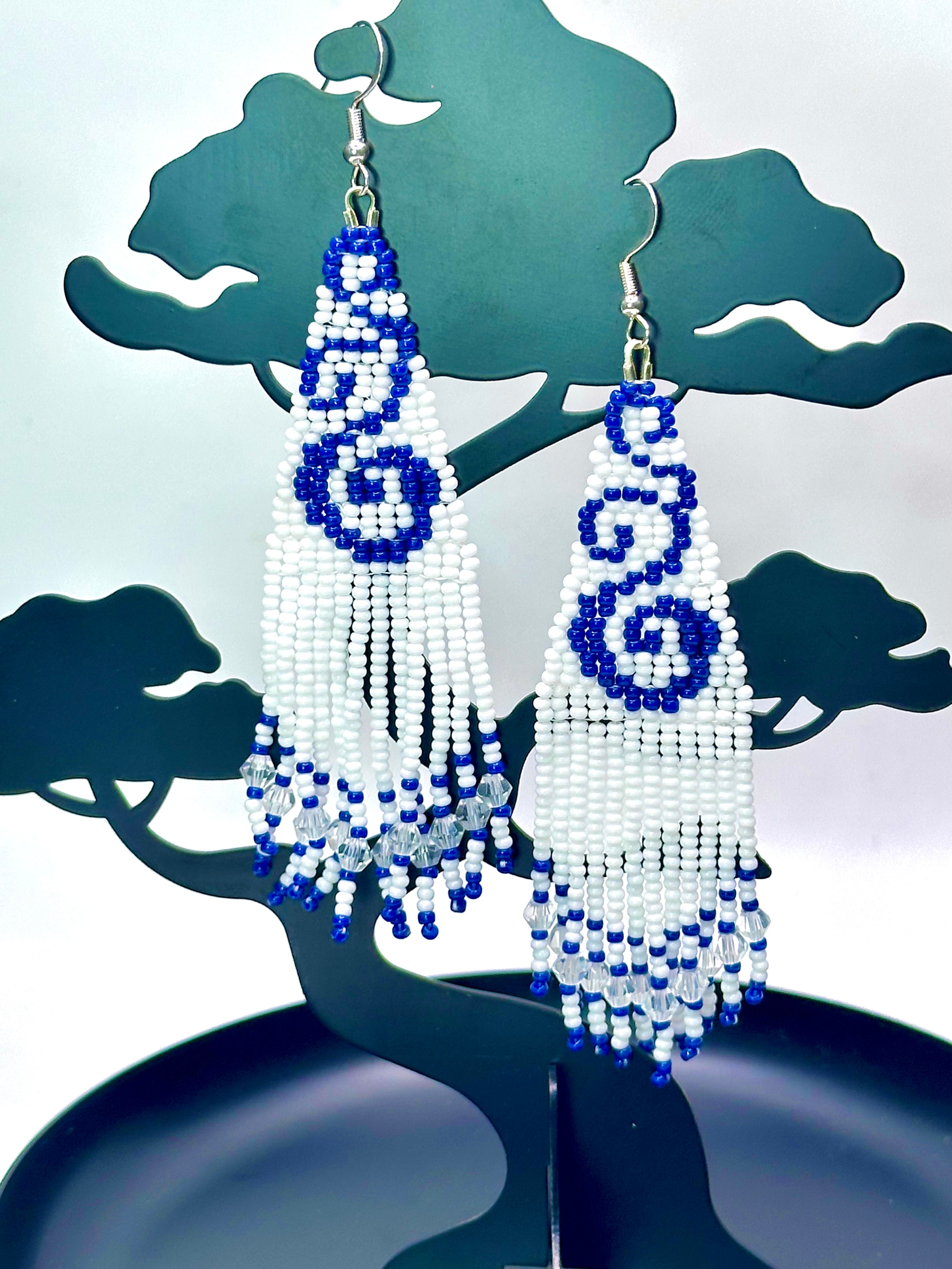 Delft Blue Fringe Earrings