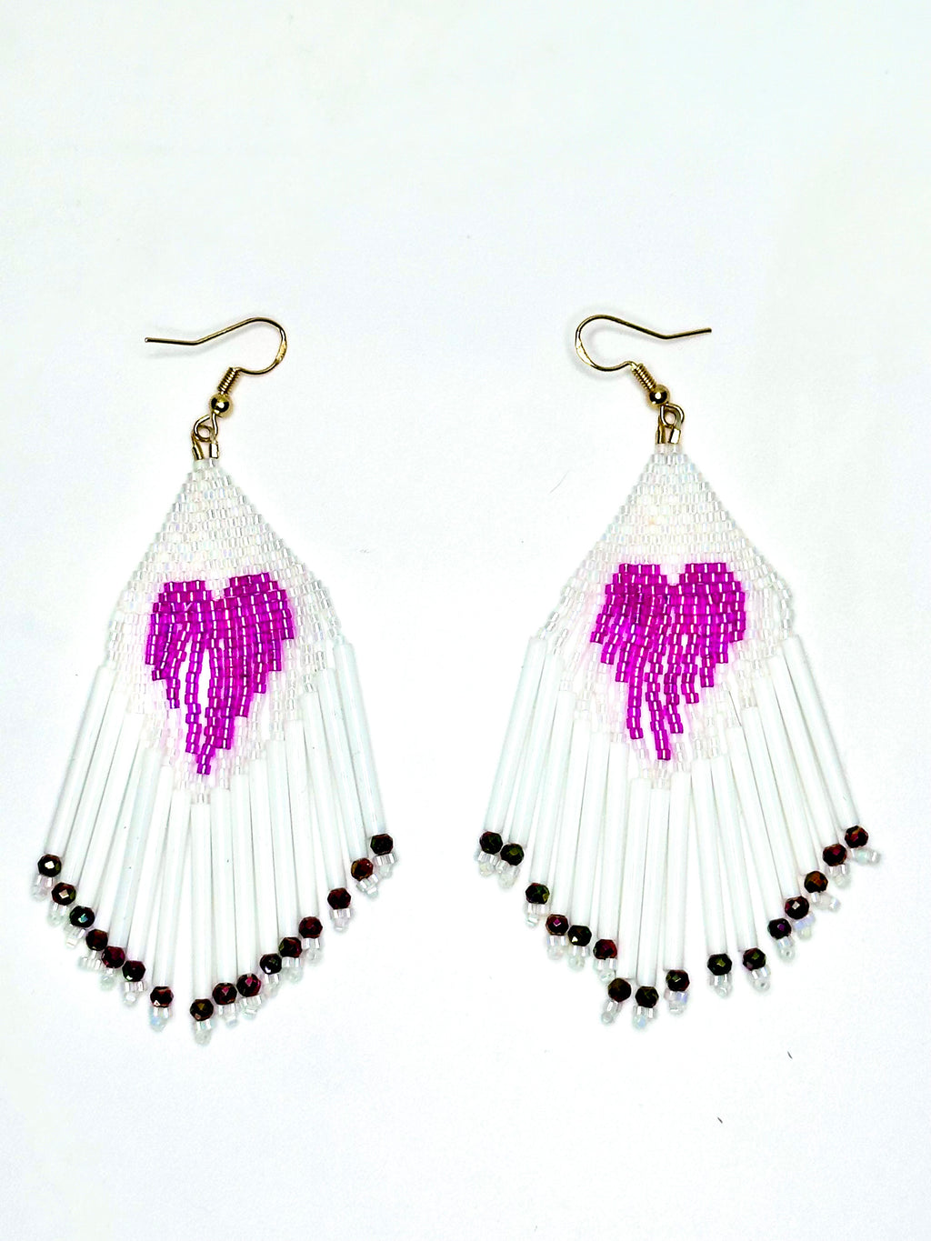 Magenta Heart Fringe Earrings
