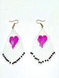 Magenta Heart Fringe Earrings