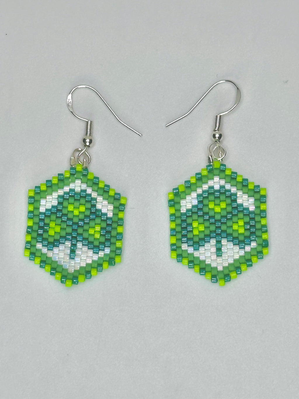 Green Shamrock Beaded Earrings – Brick Stitch with Sterling Silver Hooks