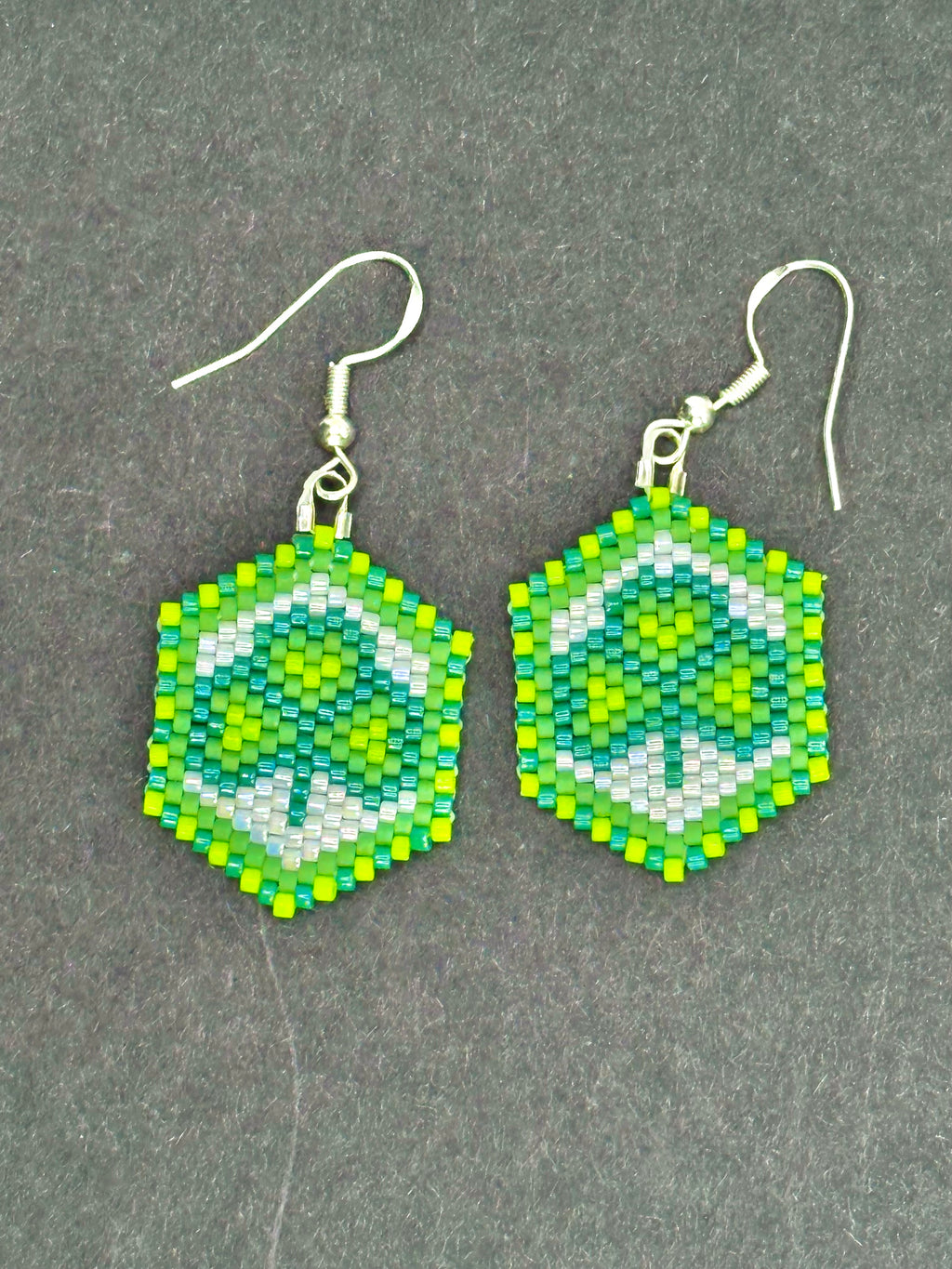 Green Shamrock Beaded Earrings – Brick Stitch with Sterling Silver Hooks