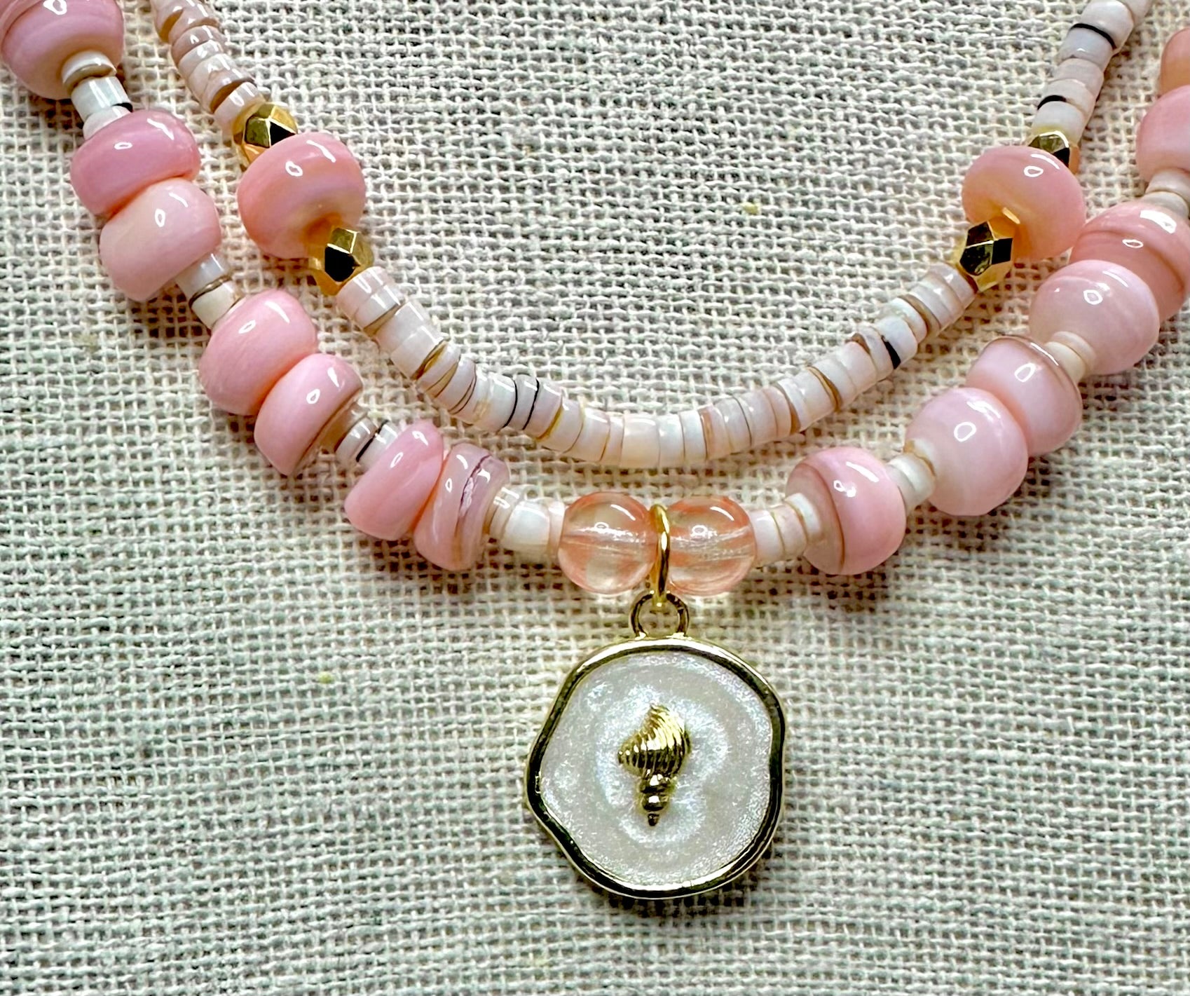 Rose Heishi Beads with Cherry Quartz and Freshwater Pearls Layer Necklaces