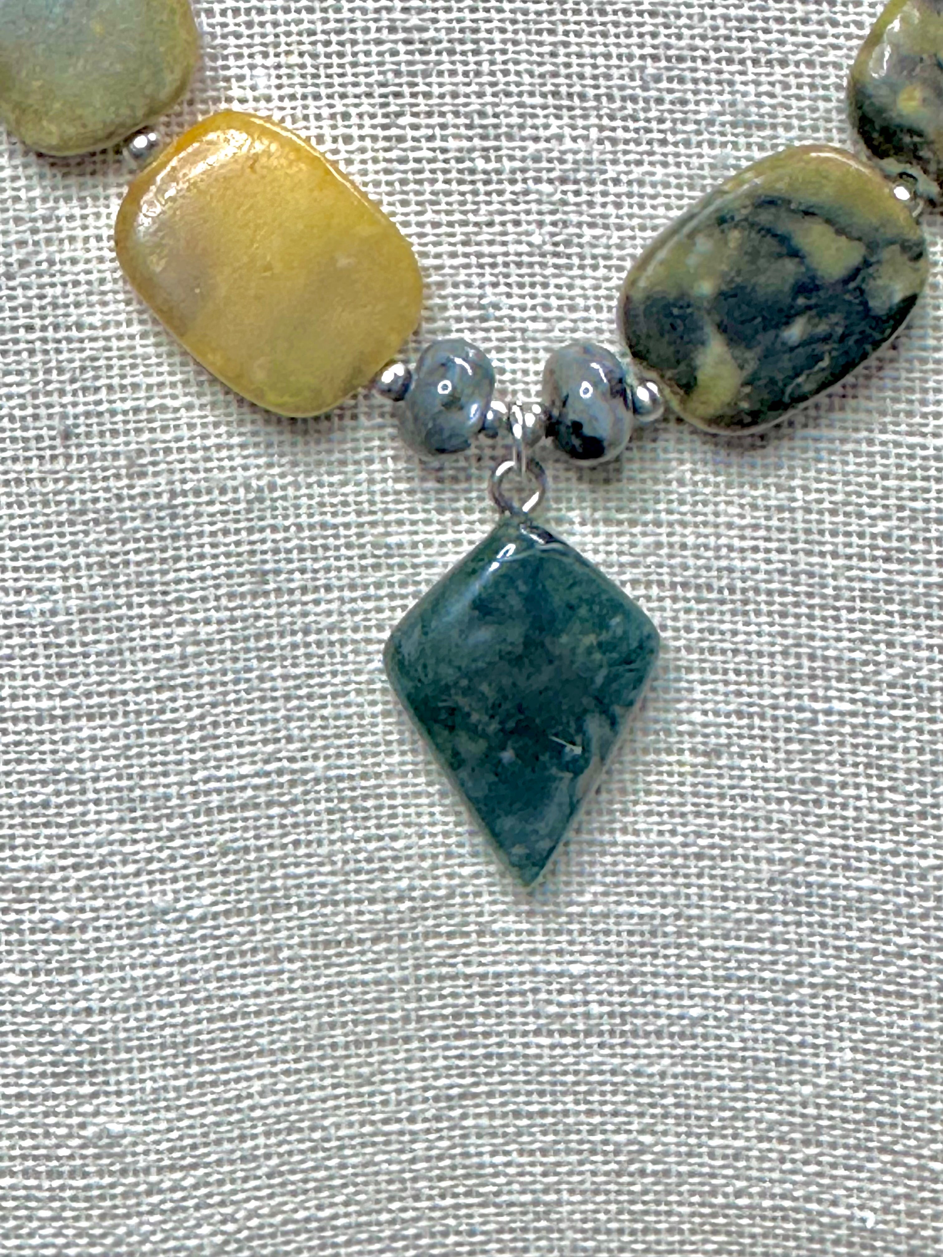 Septarian Stone, Green agate, Chalcedony w/Moss Agate Pendant