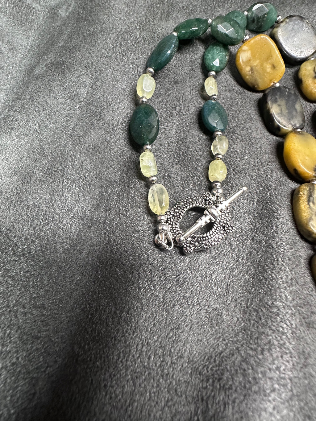 Septarian Stone, Green agate, Chalcedony w/Moss Agate Pendant