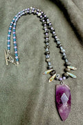 Larvikite, Czech Glass and Amethyst Pendant Necklace