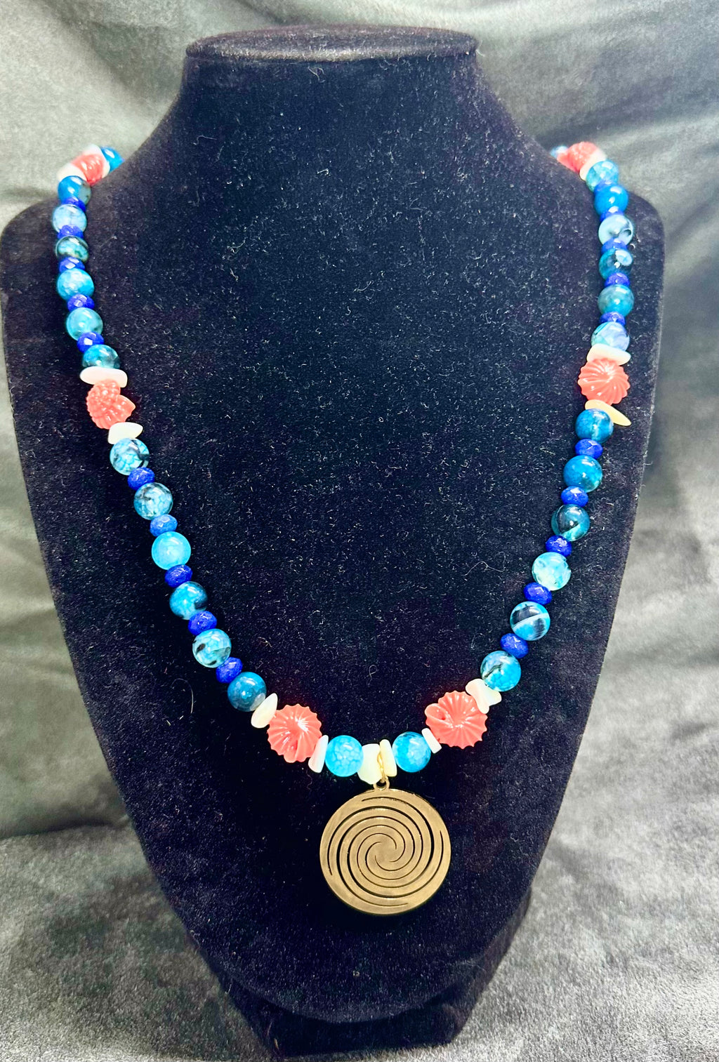 Ocean Inspired Blue and Coral Necklace