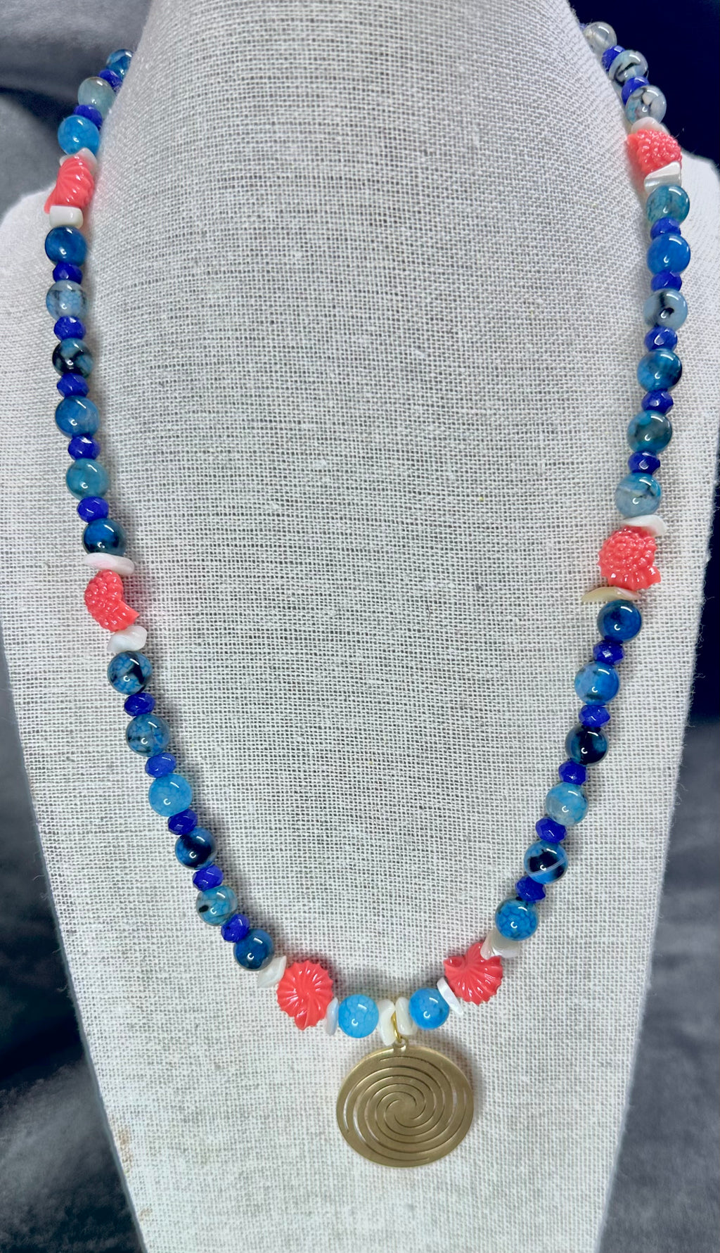 Ocean Inspired Blue and Coral Necklace