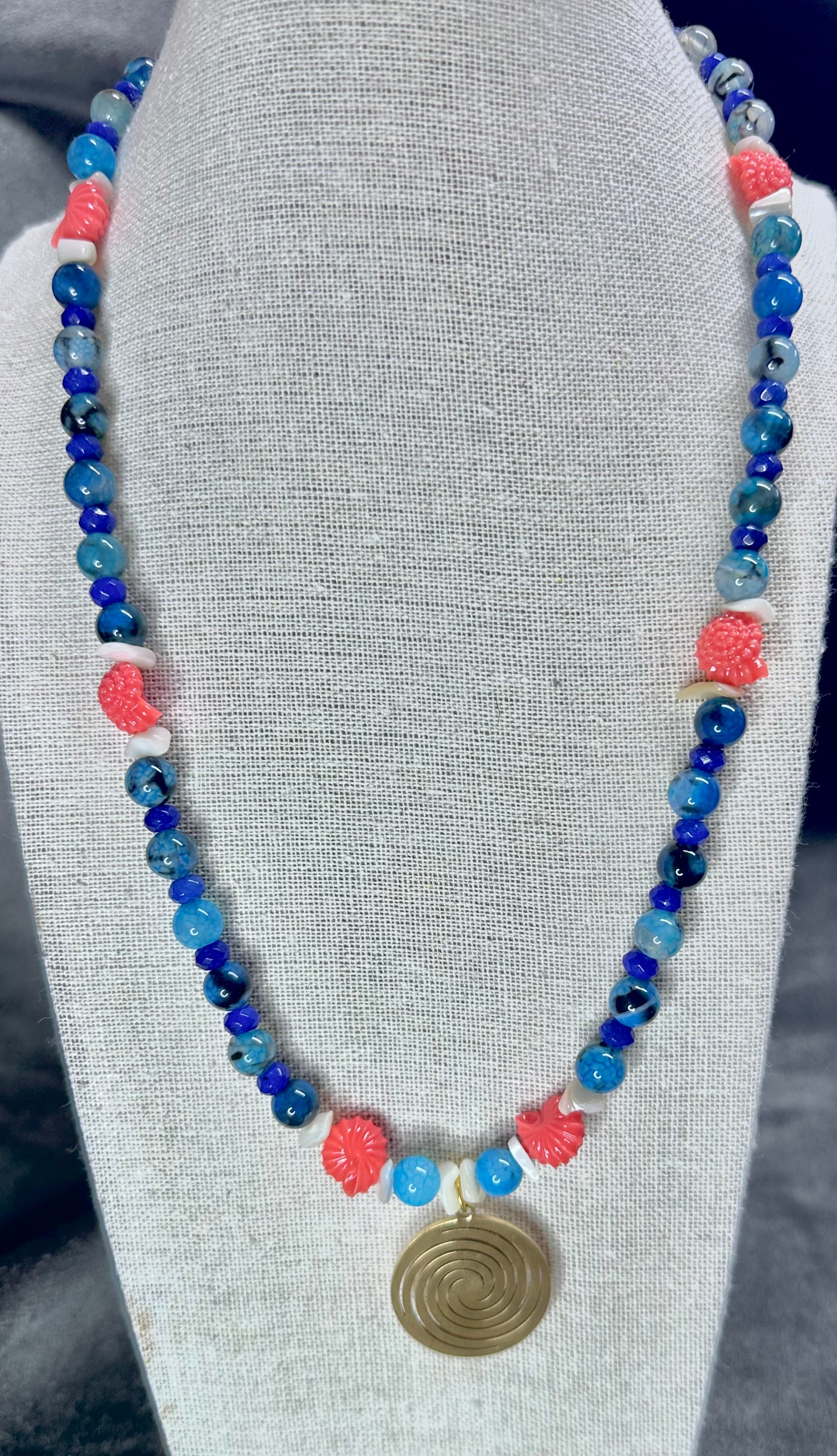 Ocean Inspired Blue and Coral Necklace