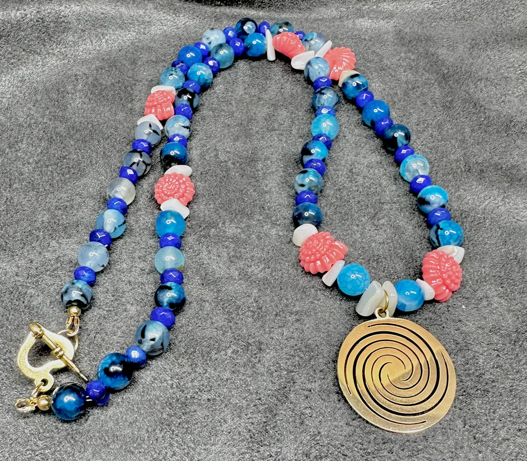 Ocean Inspired Blue and Coral Necklace