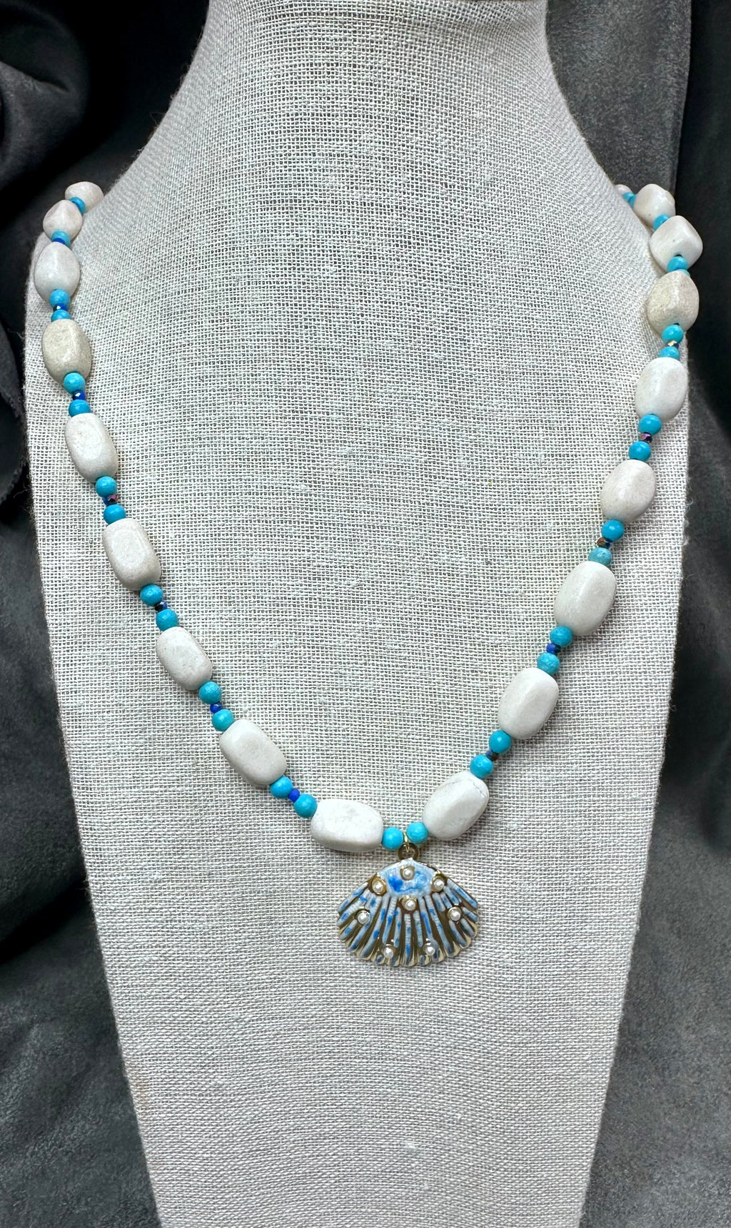 Natural White Stone and Turquoise with Shell Pendant