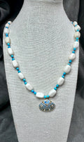 Natural White Stone and Turquoise with Shell Pendant