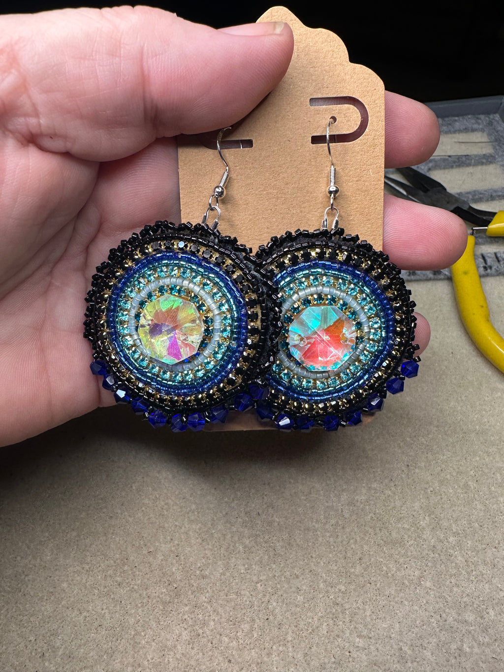Crystal with Seed Bead and Crystal Bezel Earrings
