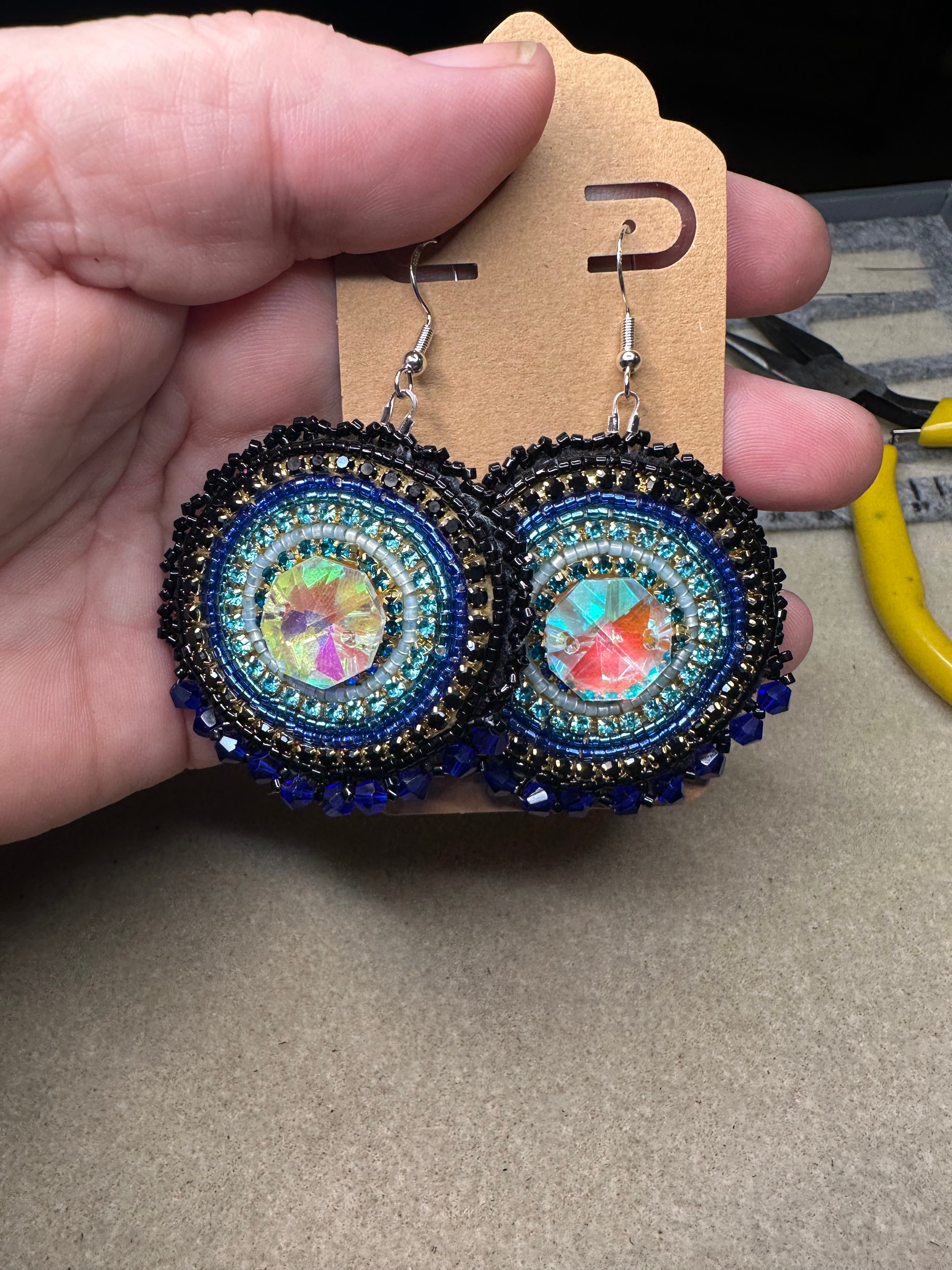 Crystal with Seed Bead and Crystal Bezel Earrings