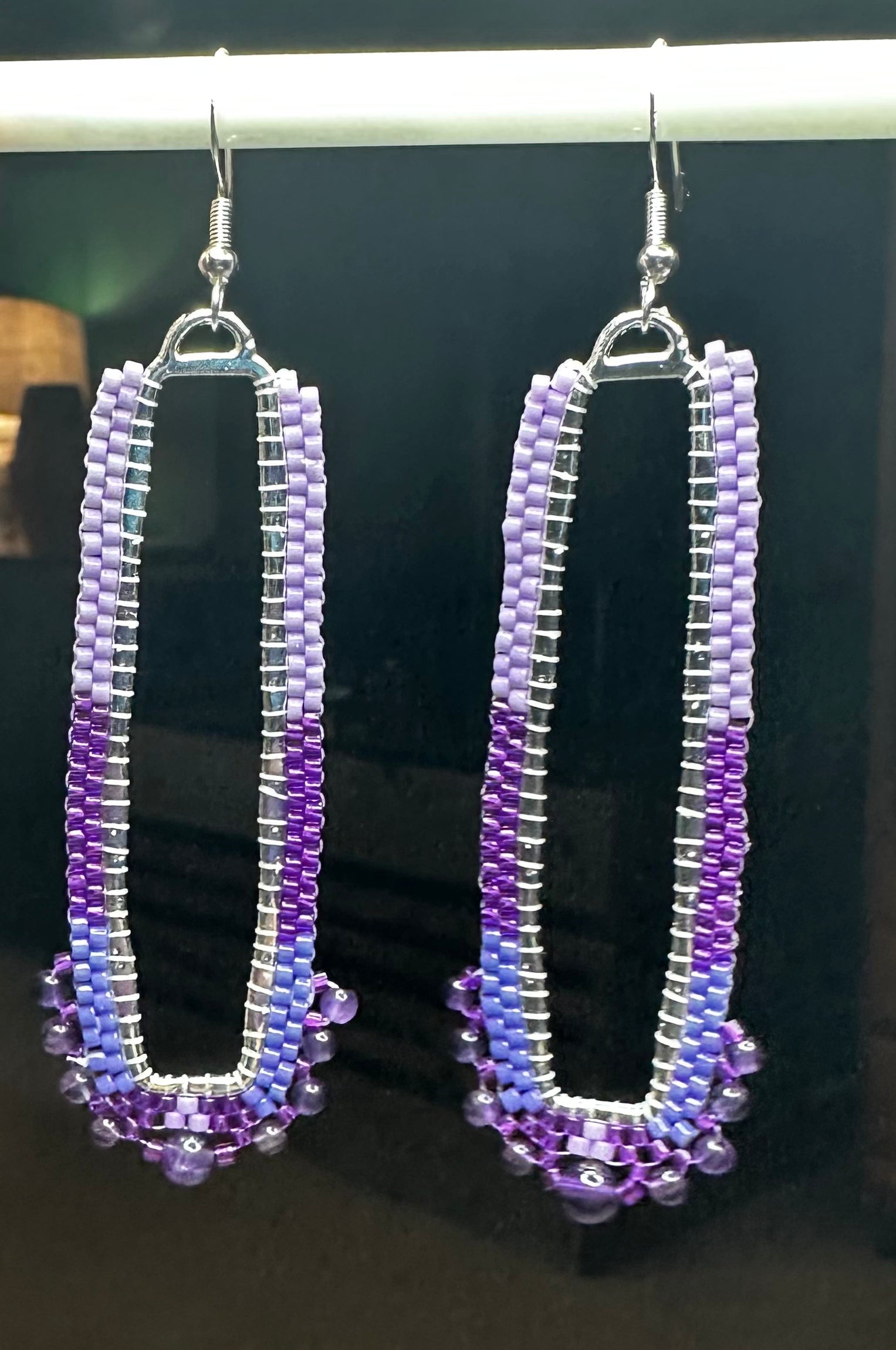 Gradient Purple Rectangle Beaded Earrings with Amethyst