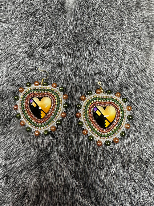 Beaded Cabochon Heart Earrings