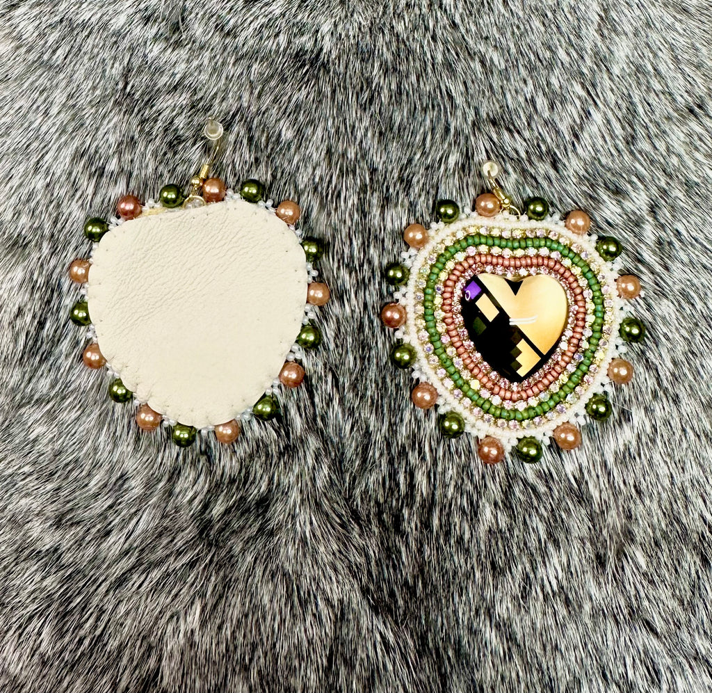 Beaded Cabochon Heart Earrings