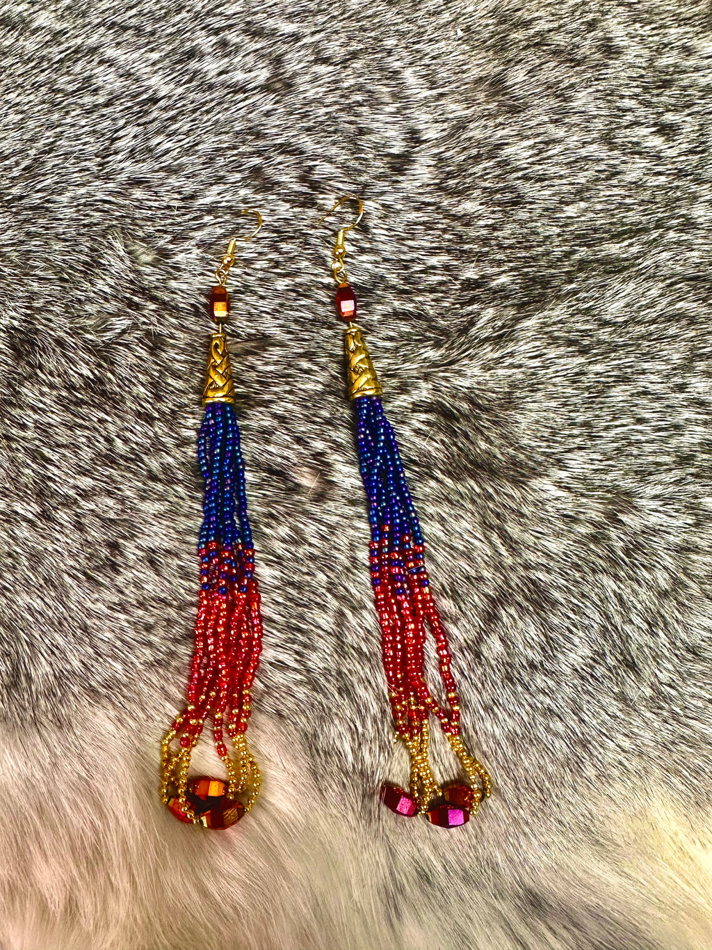 Loop Fringe Earrings in Blue, Pink and Gold