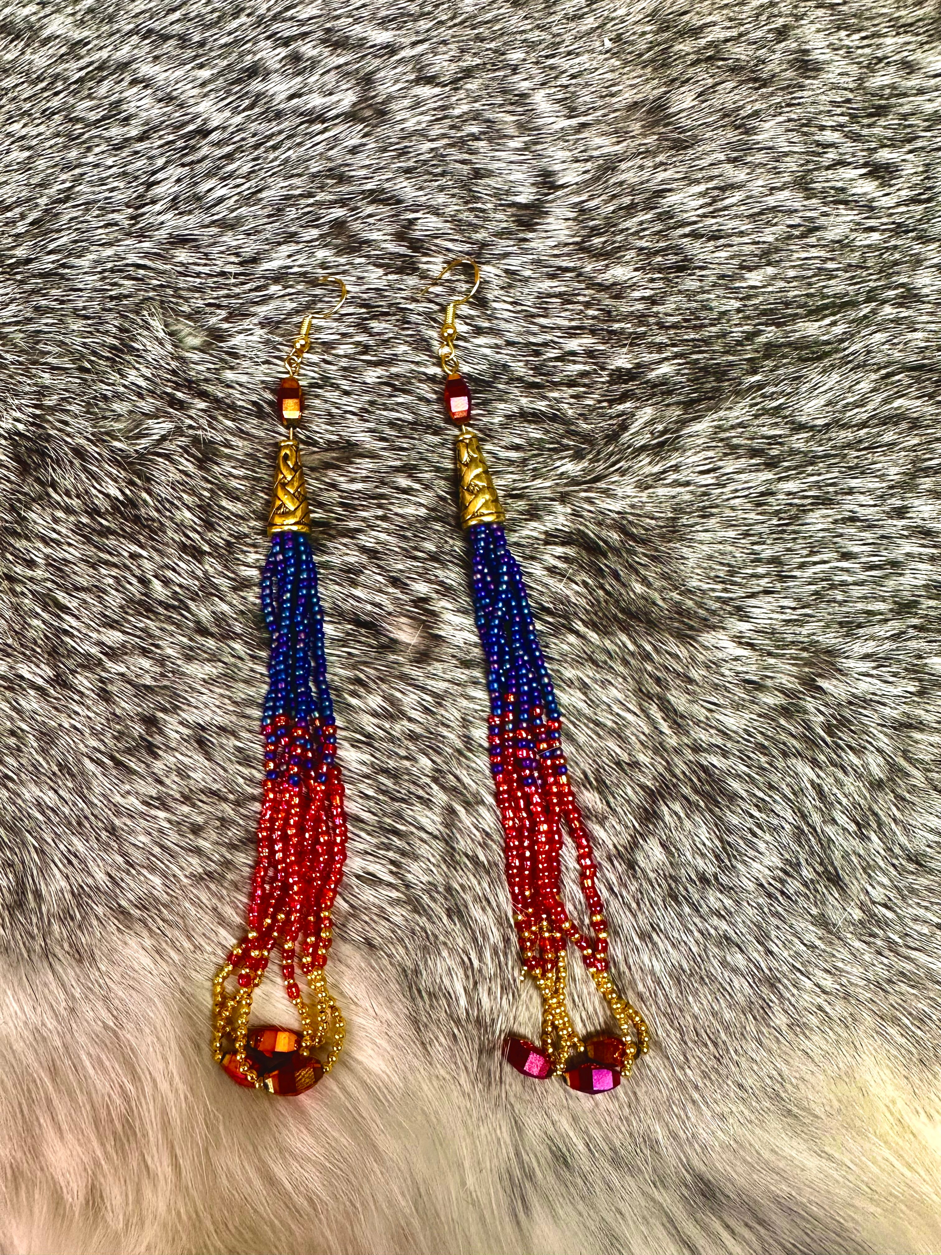 Loop Fringe Earrings in Blue, Pink and Gold