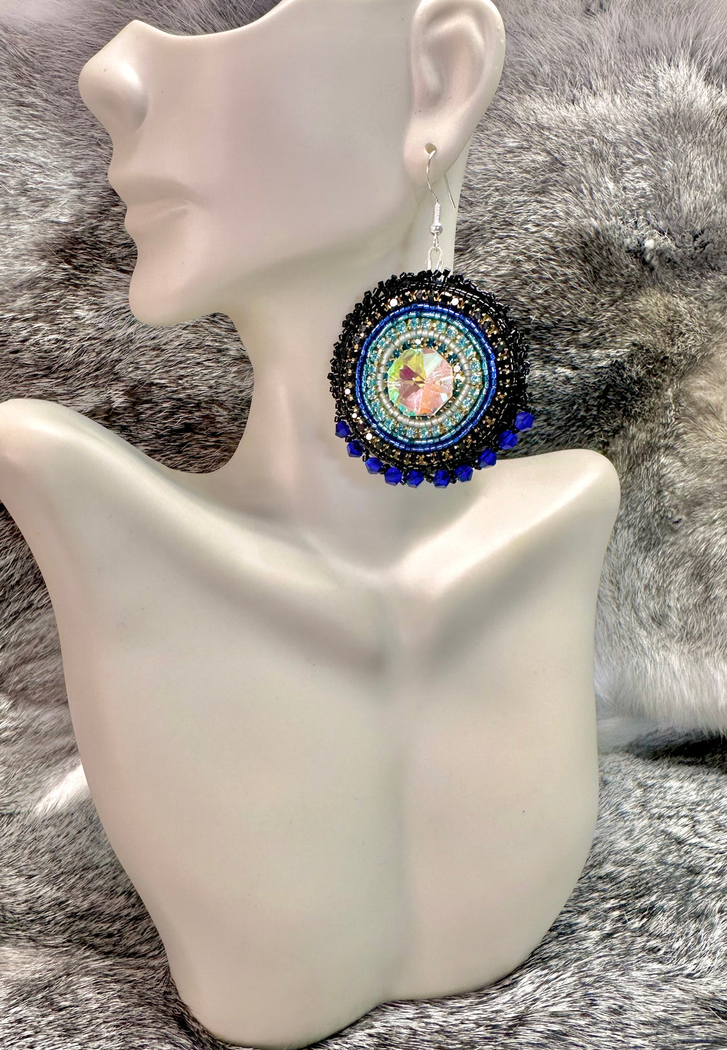 Crystal with Seed Bead and Crystal Bezel Earrings