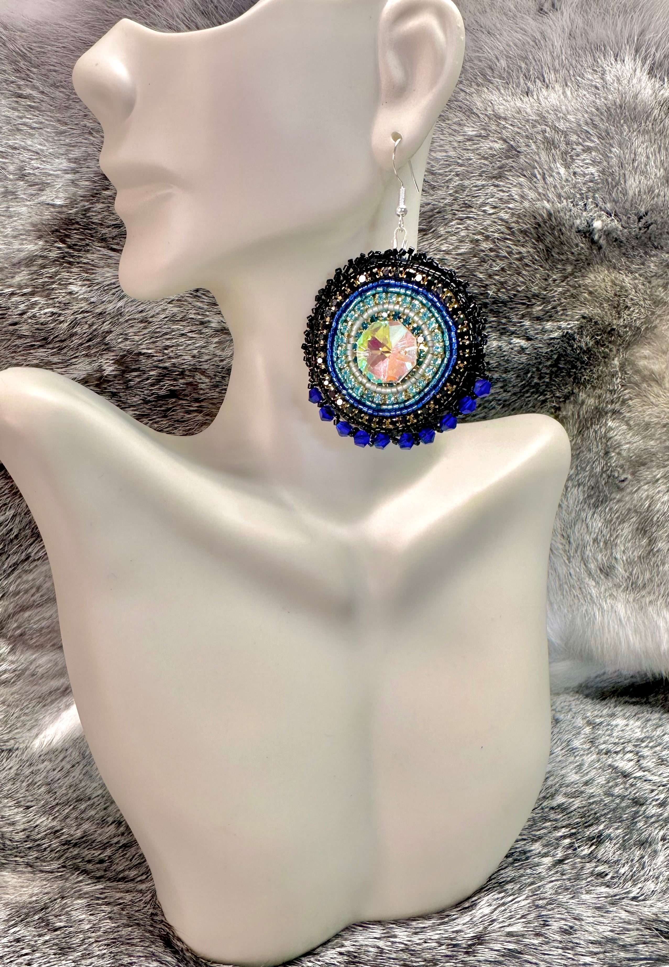 Crystal with Seed Bead and Crystal Bezel Earrings