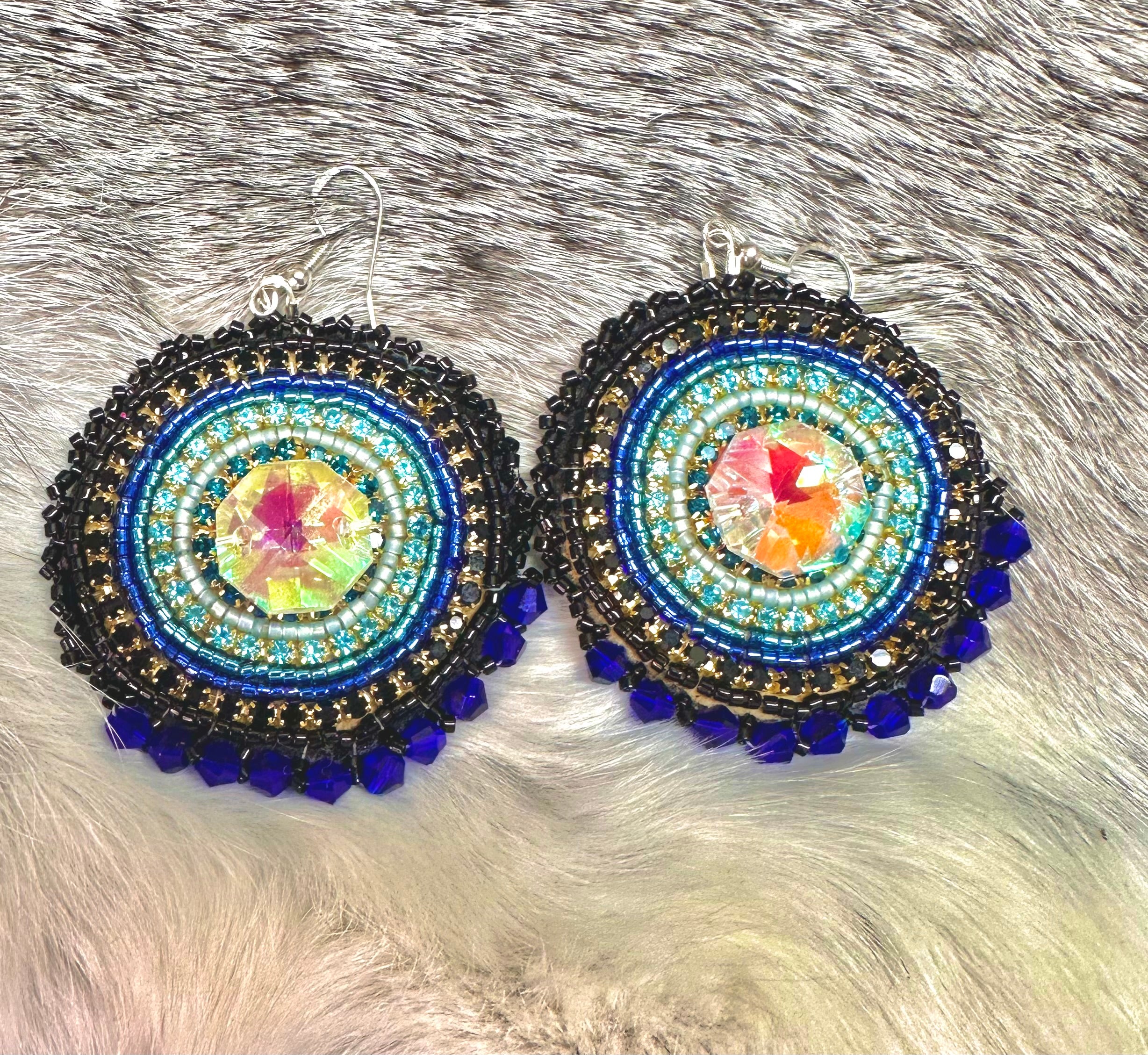 Crystal with Seed Bead and Crystal Bezel Earrings