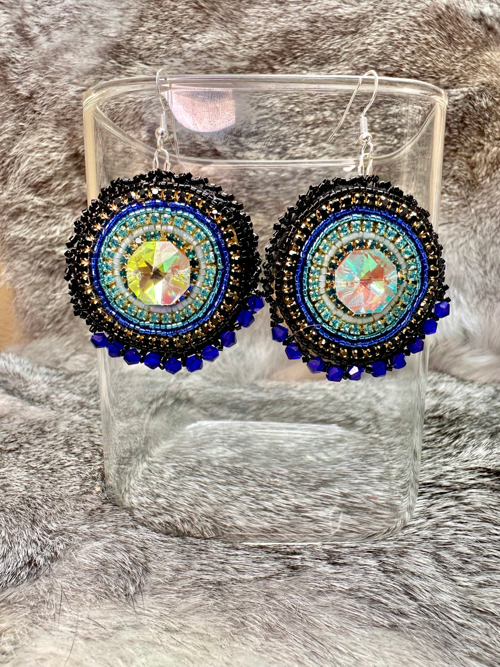 Crystal with Seed Bead and Crystal Bezel Earrings