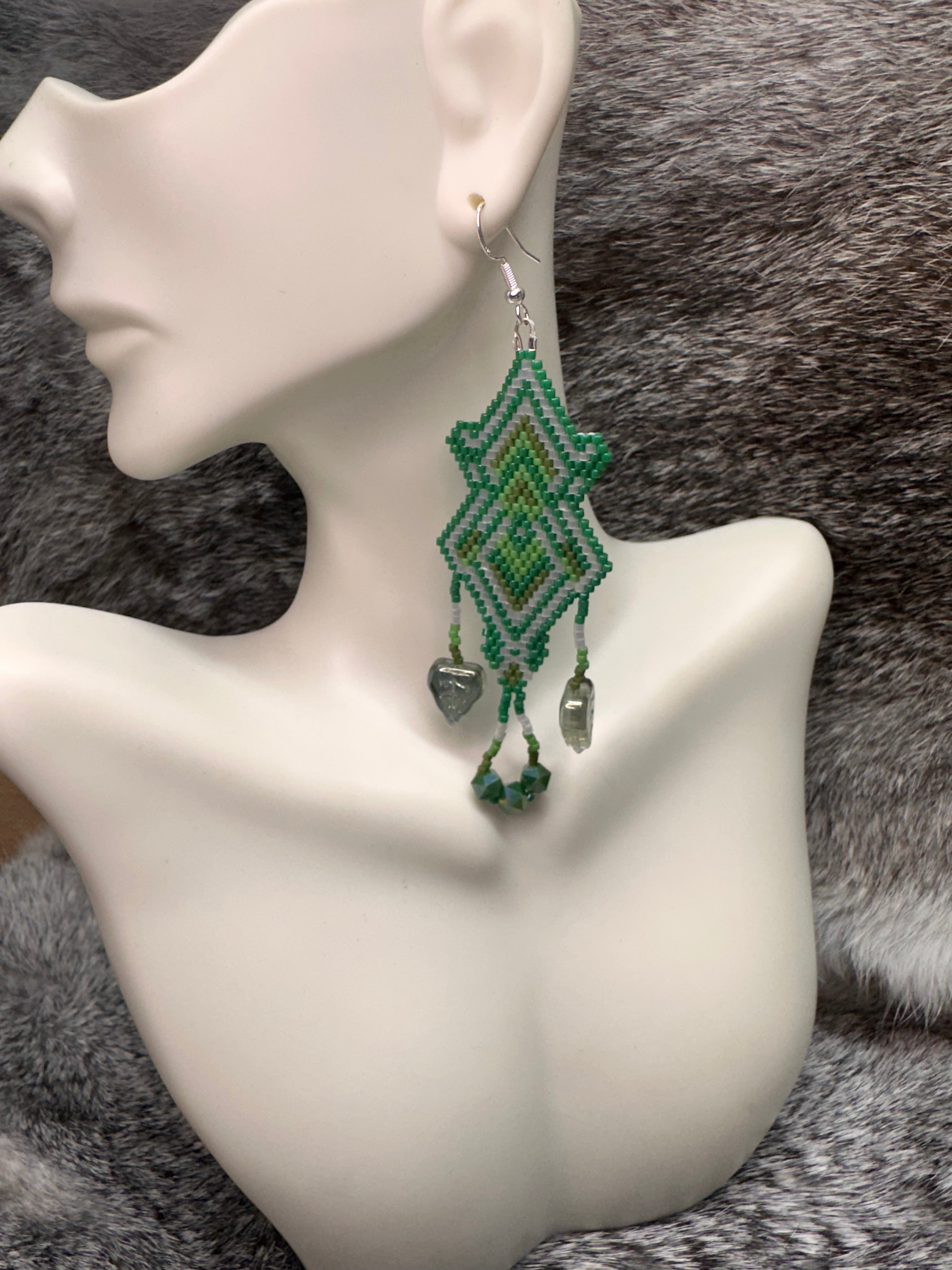 Greens Brick Stitch Geometric Earrings