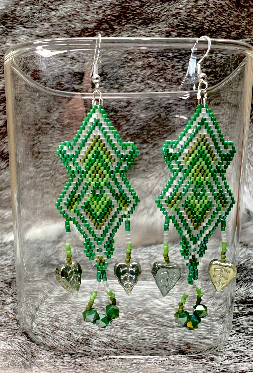 Greens Brick Stitch Geometric Earrings