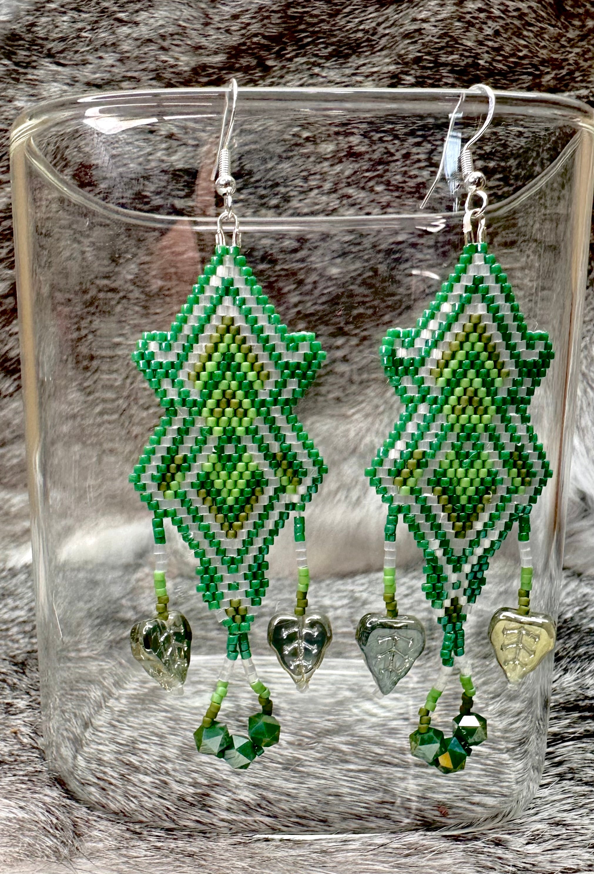 Greens Brick Stitch Geometric Earrings